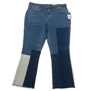 Patchwork Colorblock Jeans Womens Size 14 Denim High Rise Kick Boot Crop NWT
